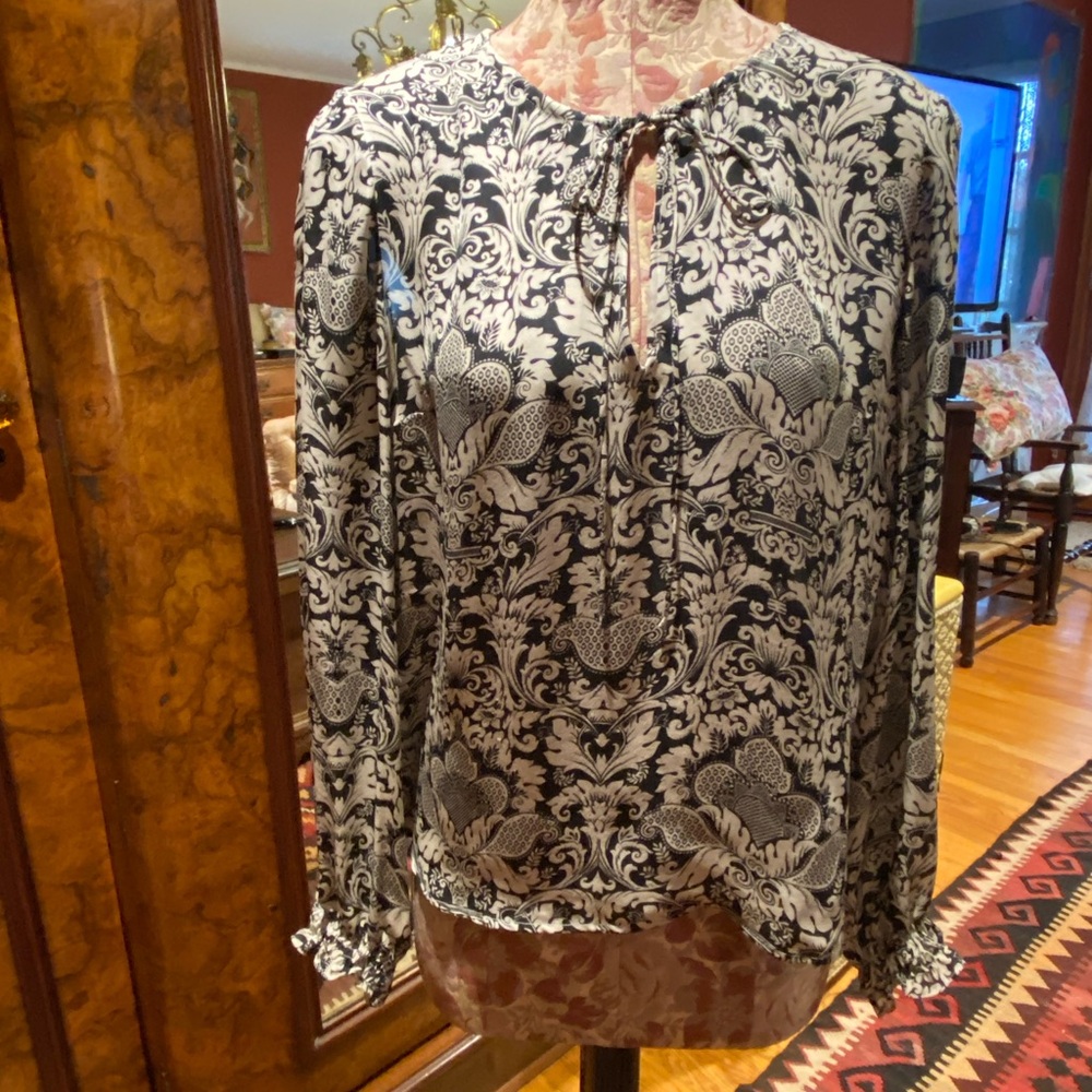 Elegant Black and White Silk Women's Top
